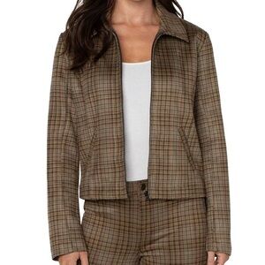 Liverpool Brown Tartan Women's Collared Jacket | NWT | sz XL